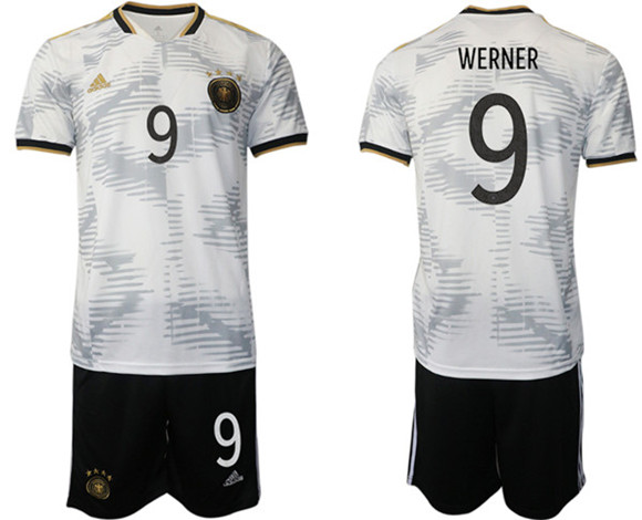 Men's Germany #9 Werner White Home Soccer Jersey Suit